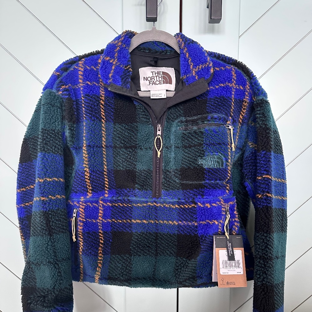 The North Face Jacquard Extreme Pile Pullover Sweater - Blue Green Plaid - NWT